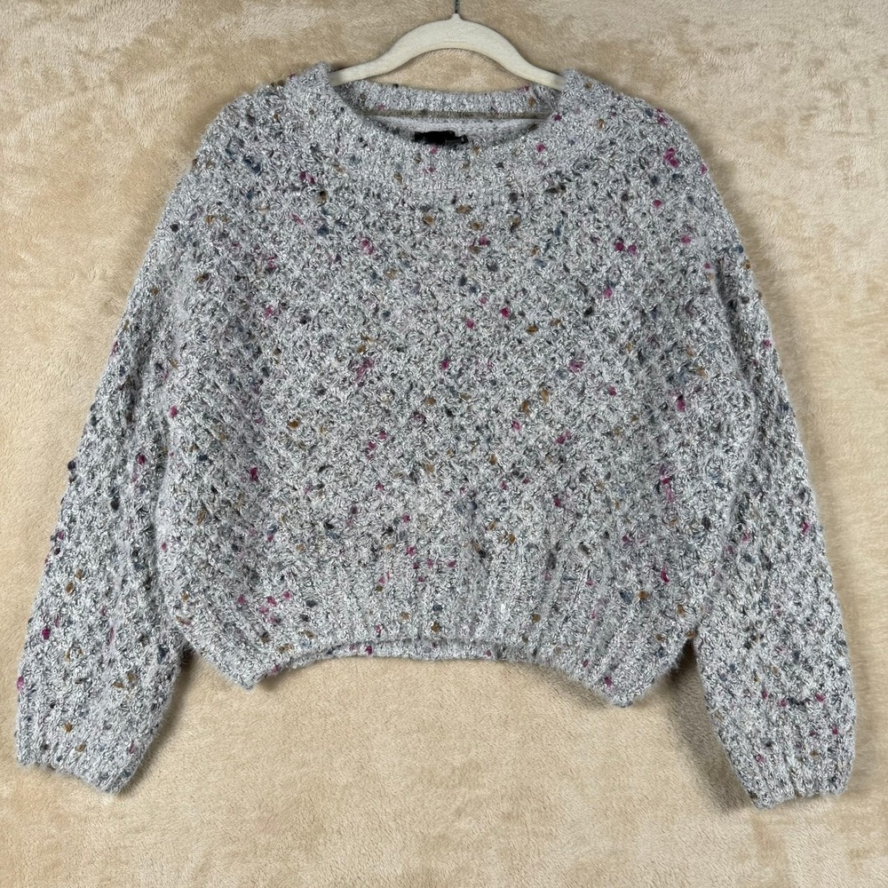Cliche Size M Gray Chunky Knit Crop Confetti Sweater Textured Soft‎ Pullover